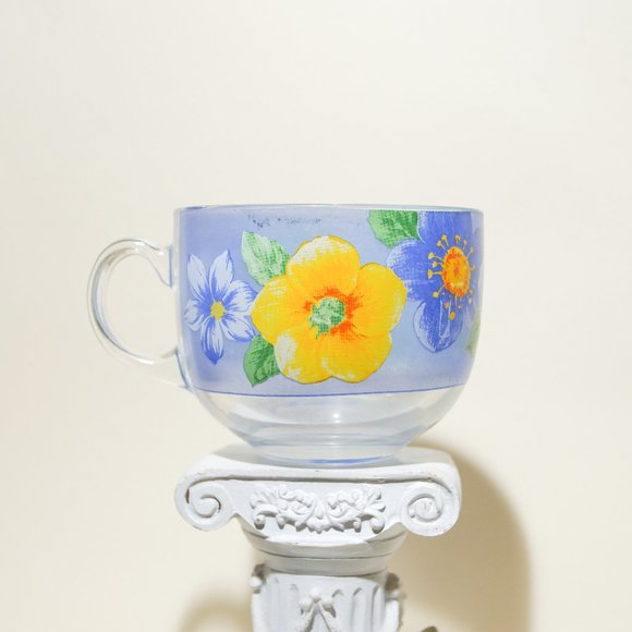 Vintage Other - (2) Floral Glass Mugs